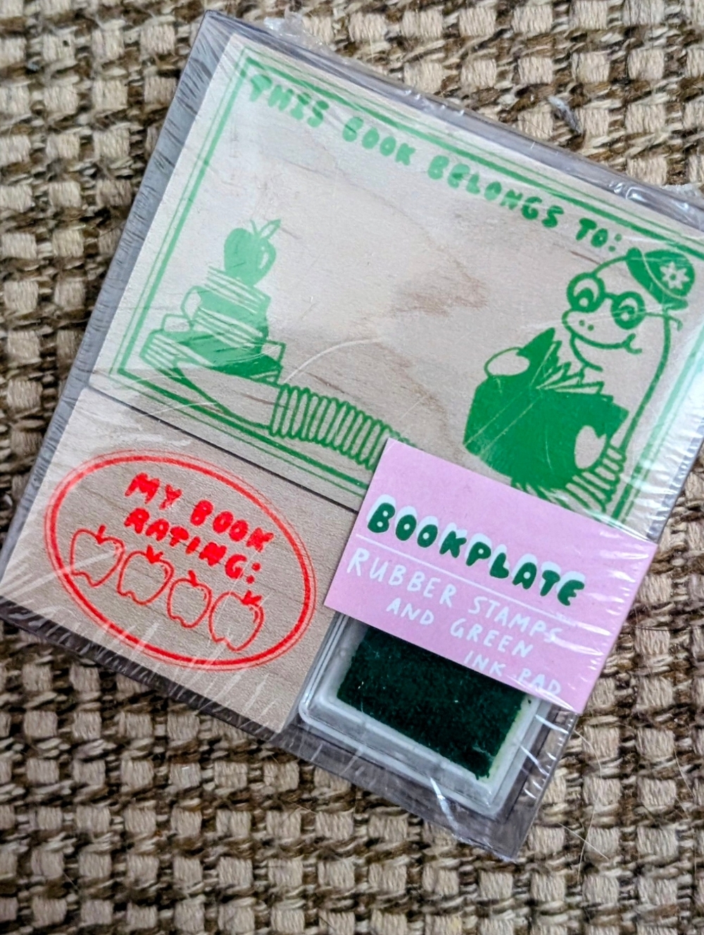 Bookplate Rubber Stamp Set with Green Ink Pad – Gift For Book Lovers Moms Kids